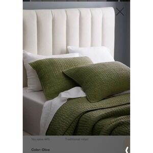 Quince Linen Cotton Quilted Coverlet Bedspread Olive King Size 108x92 NWOT